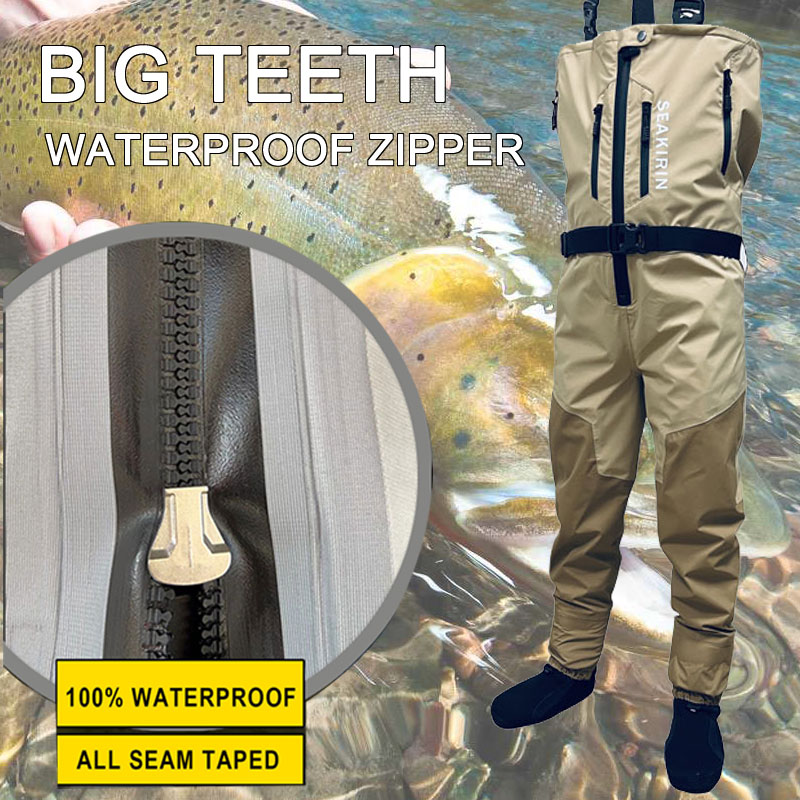 Fishing Pants Waterproof - ซิปด้านหน้าBreathable Stoutหน้าอกตกปลาWadersกันน้ําซิปขนาดใหญ่และสูงStockingfoot Wadingกางเกงสําหรับชาย,เชื่อมตะเข็บ