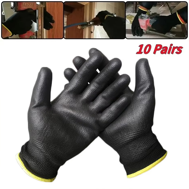 Fishing Gloves - 10 คู่ถุงมือเซฟตี้เคลือบ PU ทนทาน ป้องกันการสึกหรอ สำหรับช่างก่อสร้าง