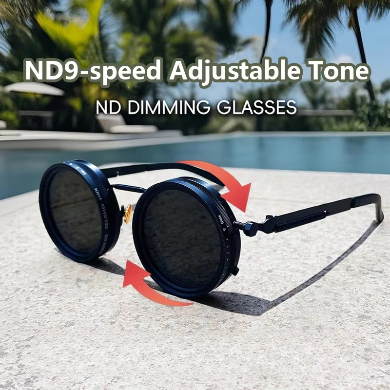 Fishing Sunglasses Polarized - แว่นกันแดดโพลาไรซ์ทรงกลม ND9 ปรับความเข้มแสงได้ แว่นกันแดดผู้ชาย ผู้หญิง สไตล์เรโทร