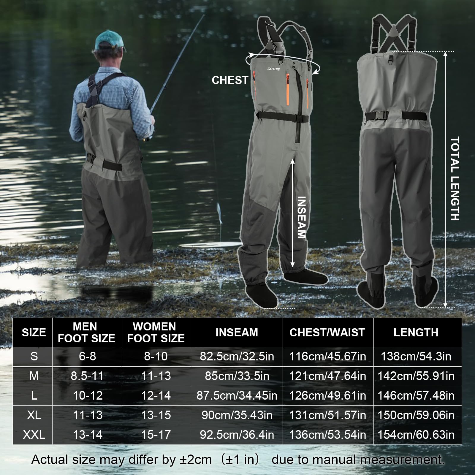 Goture 5 ชั้นกันน้ําตกปลาล่าสั - Fishing Waders บทวิจารณ์และราคา