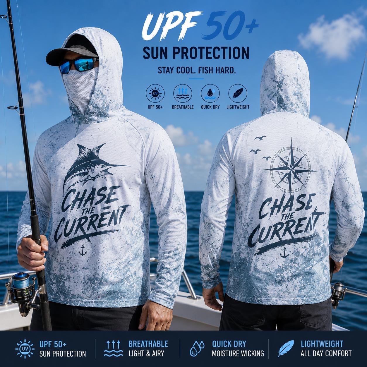 เสื้อฮู้ดดี้ตกปลาผู้ชาย แขนยาว - Fishing Mask Sun Protection บทวิจารณ์และราคา