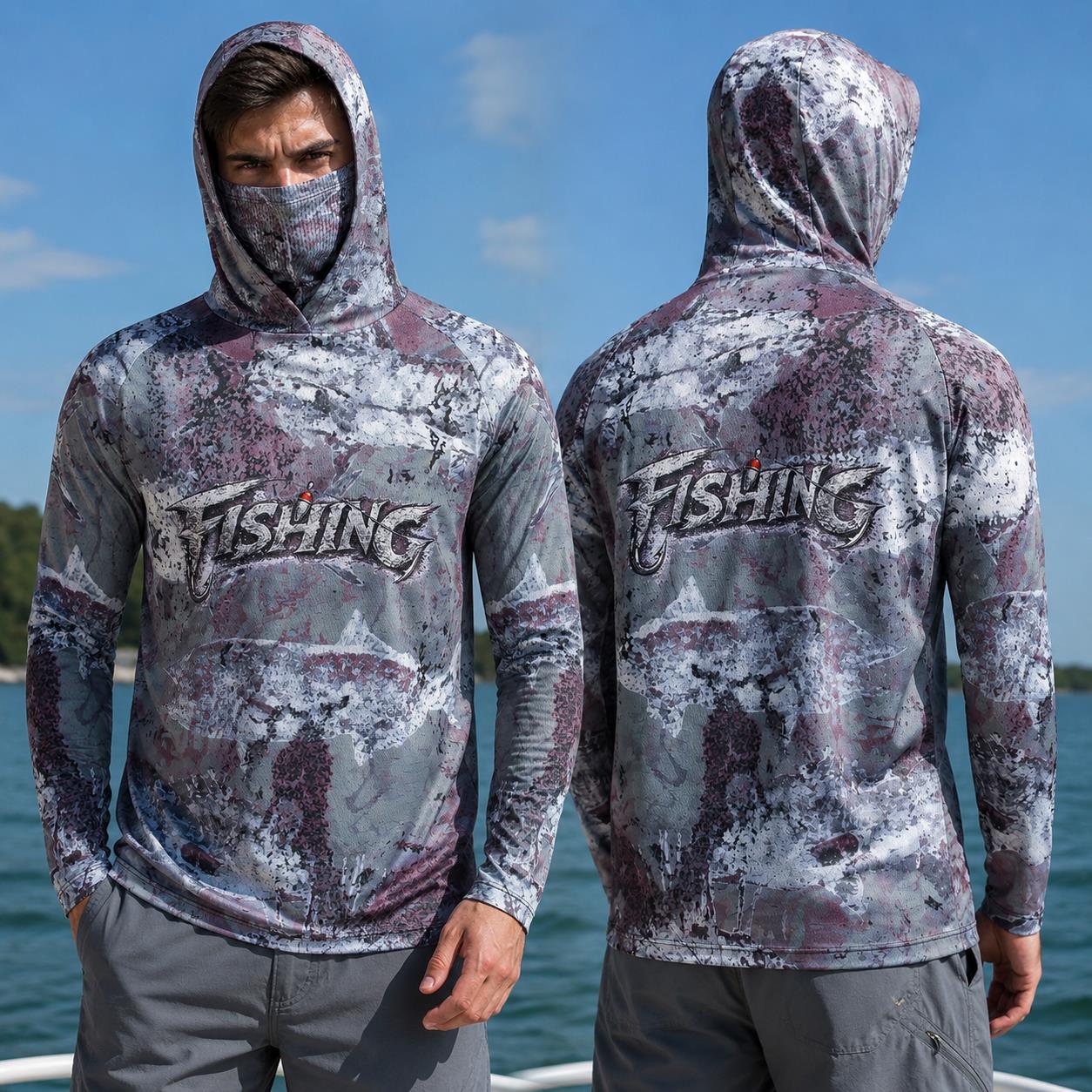 เสื้อตกปลาแบบมีฮู้ดสำหรับผู้ชา - Fishing Mask Sun Protection บทวิจารณ์และราคา
